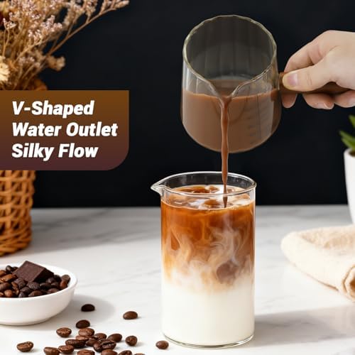 Espresso Measuring Cup 12 Oz, Espresso Glass Cups with Wood Handle