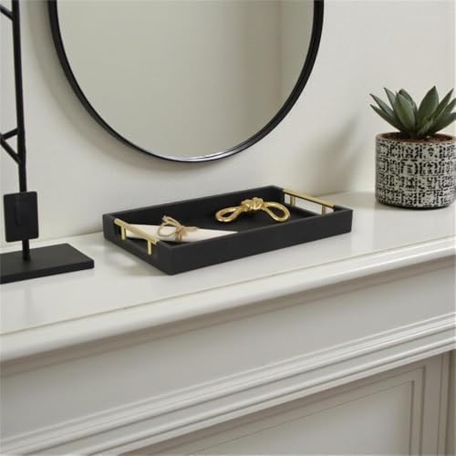 Pemberly Row Faux Shagreen Vinyl Serving Tray, Black Textured Finish