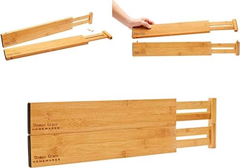 Bamboo Kitchen Drawer Organizer Divider Stackable for Deep Drawers.