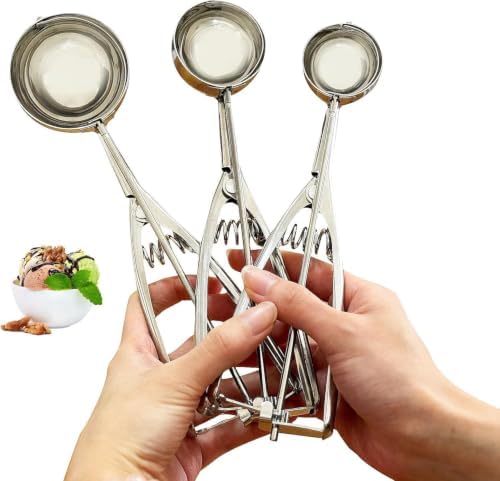 Stainless Steel Cookie and Ice Cream Scoop Set,3 Sizes: 1.622.4 Inches