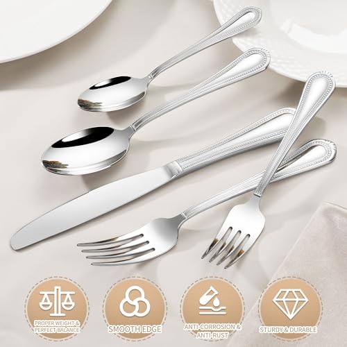 40 Pieces 18/10 Stainless Steel Flatware, Weighted Silverware Set for 8