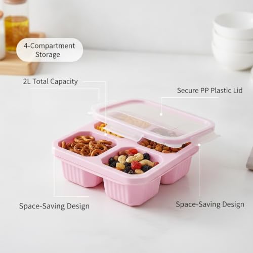Divided Food Storage Container with Lid, 4-Compartment Snack Organizer