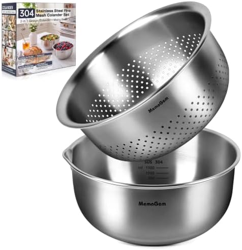 304 Stainless Steel Fine Mesh Colander Set, 2QT Large Capacity