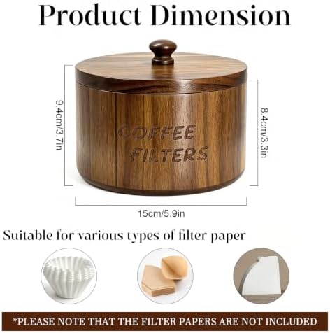 Acacia Wood Coffee Filter Holder, Wooden Storage Container with Lid