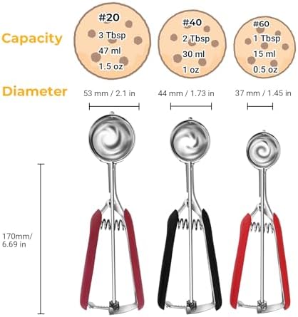 Cookie Scoop Set, Cookie Scoops for Baking Set of 3, Stainless Steel