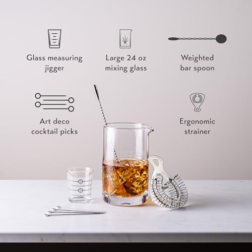 Cork & Mill Cocktail Mixing Glass Set, 24 oz Crystal Bar Tool Kit