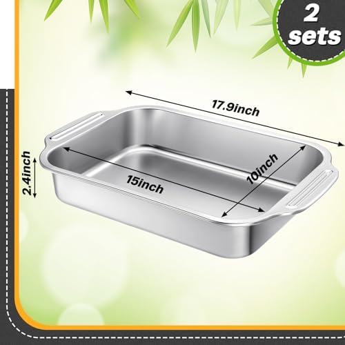 Funnymoom 2 Pcs 15 x 10 Inch Stainless Steel Cake Pan with Handle