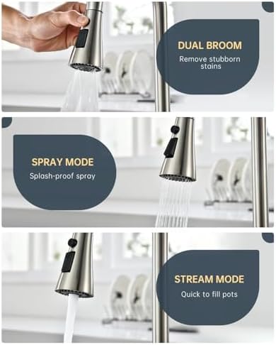 DAYONE 2 Handle Kitchen Faucet with Pull Down Sprayer, 4 Holes Sink
