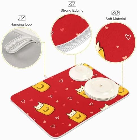 OTVEE Cartoon Cat Pattern Dish Drying Mat for Kitchen Counter