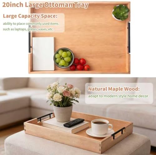 Large Ottoman Tray, 20"x14" Rectangular Trays for Big Ottoman,Metal