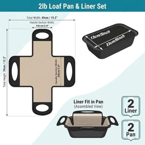 2-Pack Nonstick Loaf Pan Set, Carbon Steel Bread Pan with Slings