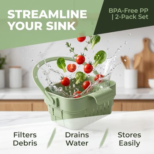 2-Pack Foldable Hanging Sink Strainer Basket, Collapsible