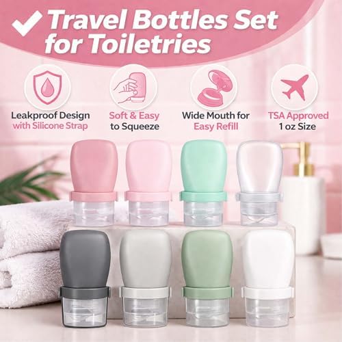 1 oz Travel Bottles, Leakproof Silicone Squeeze Bottle Mini Travel