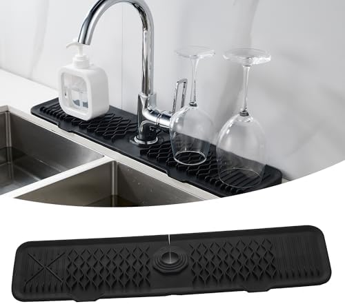 24inch Silicone Faucet Splash Guard Black Kitchen Sink Dish Drying