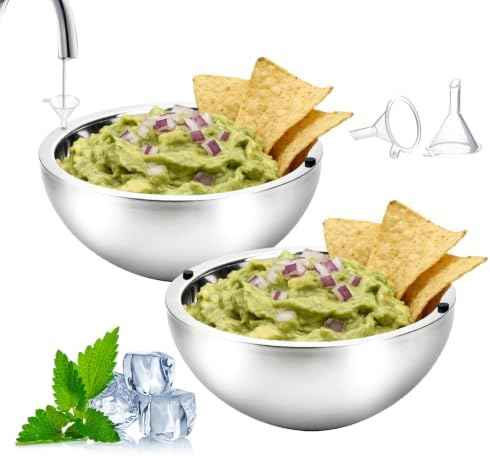 Dip Chiller Bowl 2 Pack- 70 OZ Large Capacity, Frozen Ice Stainless Steel Insulated Party Serving Bowl, Salad Pod for Parties Salsa, Guacamole, Condiments, Sauces, Keeps Food Hot or Cold