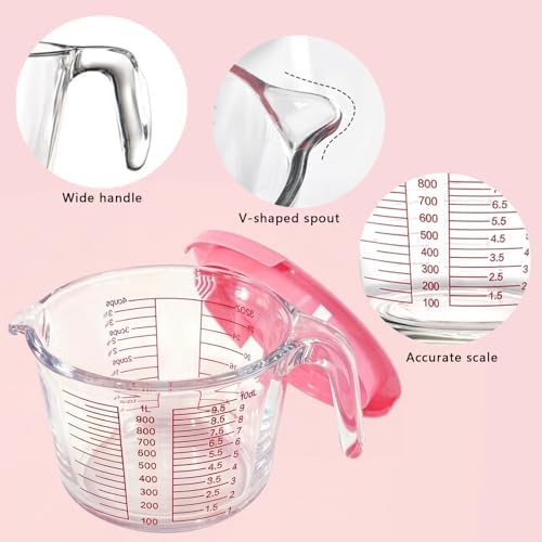 6 Pcs Glass Measuring Cups with Lids Set, 1-Cup, 2-Cup, 4-Cup