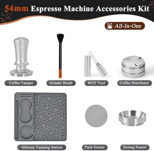 7PCS Espresso Accessories Kit with 54mm Espresso Tamper, Silver