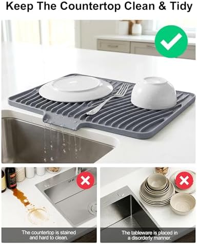 Silicone Dish Drying Mat, 1Pcs 19.7" x 15", Grey
