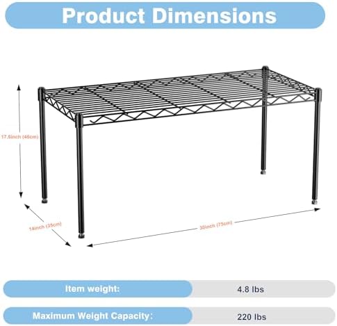 1-Tier Wire Shelf Rack,30" Wx14 Dx17 H,Single Metal Shelves Rack