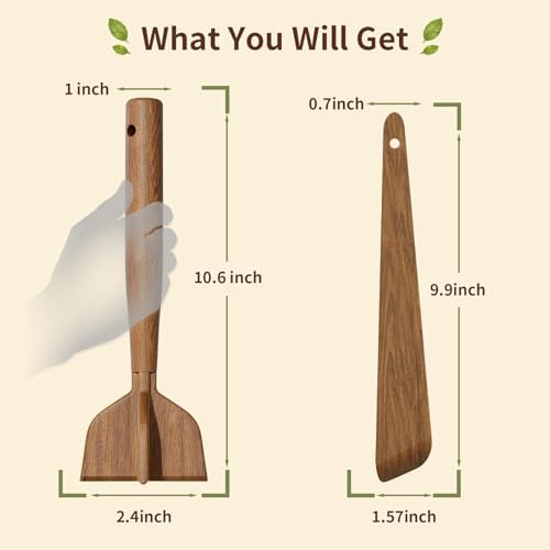 2-Piece Teak Wood Ground Beef Masher and Spatula Set