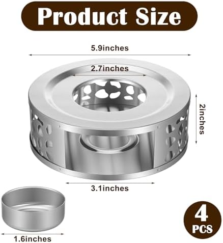 4 Pack Teapot Warmer, Stainless Steel Tea Warmer with Tealight Candle