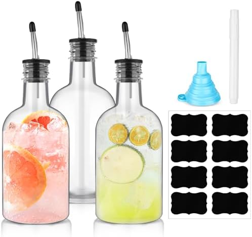 Maxcheck 3 Sets 16 oz Syrup Bottles, Plastic Long Neck with SS Pourer