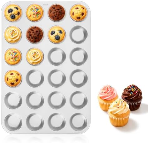 E-far Mini Muffin Pan Tin, 24-Cup Stainless Steel Mini Cupcake Pan