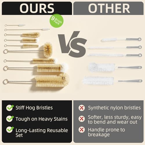 Masthome 9 Pcs Bottle Brush Set,Bendable Flexible Pipe Cleaning Kit
