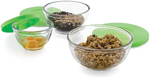 Libbey Baker's Basics 3-Piece Glass Mixing Bowl Set with Plastic Lids