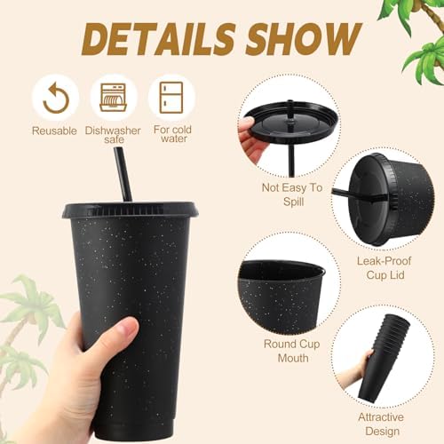 Honeydak 60 Pack Plastic Tumbler with Straw and Lid Bulk, Black
