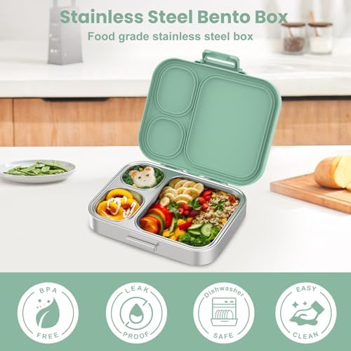 Pawtong Stainless Steel Bento Lunch Box for Kids | 3-Compartment Lunch