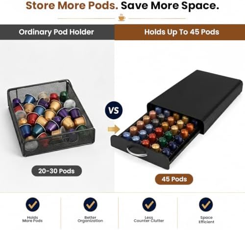 Coffee Pod Holder Drawer for Nespresso, 45 Pods