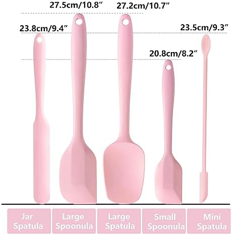 5 Piece Pink Silicone Spatula Set, Heat Resistant Rubber Spatulas Set