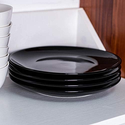 DELLING 10 Inch Black Dinner Plates Set of 4, Porcelain Round Plates