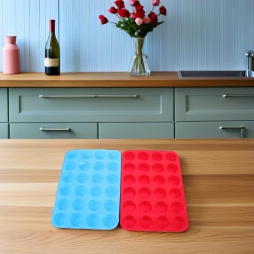 STOBAZA 2pcs 24-cup round Silicone Muffin Pan with Nonstick Easy