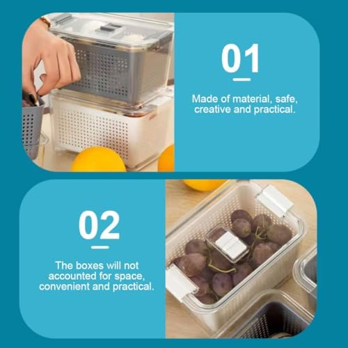 Vegetable Drain Crisper Box with Lid, Partitioned Food Storage