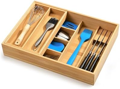 HULISEN Double Layer Bamboo Utensil Organizer