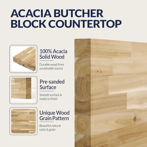 Howizz Acacia Butcher Block Shelf, 12 x 36 x 1.5 Inches
