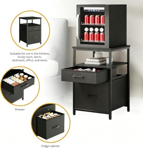 Herture Mini Fridge Stand, Small Refrigerator Stand with 3 Storage