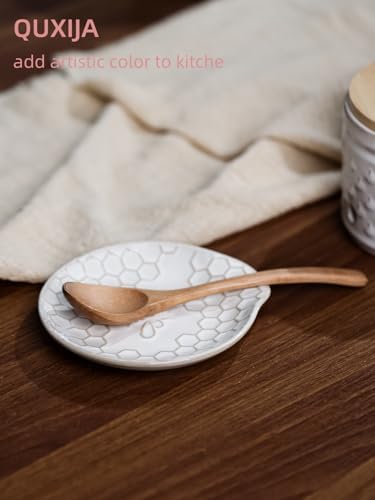 Ceramic Spoon Rest Set of 2, 5.3 Inch Spoon Holder (Vintage White)