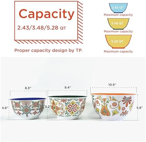 TP Melamine Mixing Bowl Set with Lids, Salad Bowl Set of 3, Aztec
