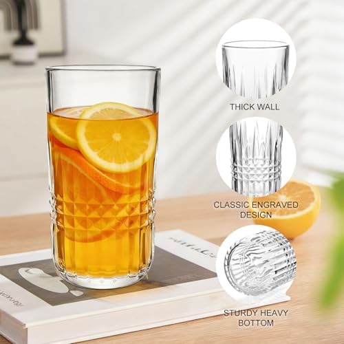 Highball Glasses Set of 6, 12oz Crystal Drinking Glasses, Lead-free