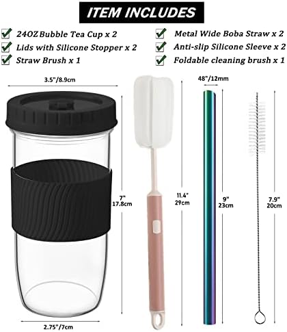 Amyoole 2 Pack Reusable Boba Cup, 24 oz Black Wide Mouth Smoothie Cup