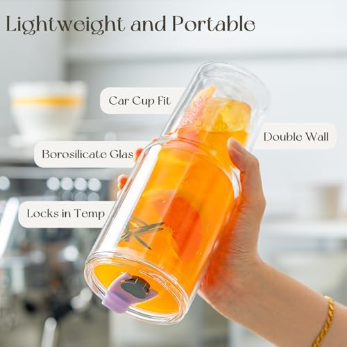 KEMORELA 28 oz Double Wall Glass Tumblers Set of 2, Extra-Wide 13mm
