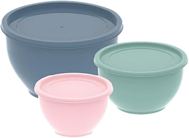 Plastic Mixing Bowl Set with Lids, 3-Piece, 1.3L/2.3L/3.2L