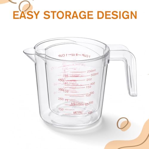 2 Pack Measuring Cups Set, Plastic Liquid Measuring Cups: 250ml