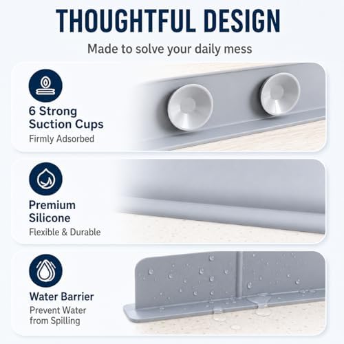 Kitchen Sink Splash Guard, Silicone, Self-Draining, with High Splash