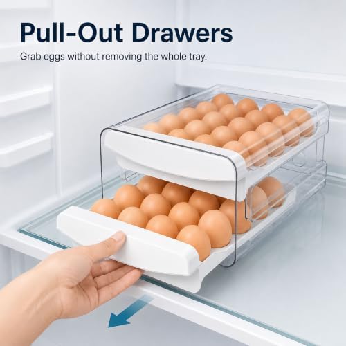 Egg Holder for Fridge, 40-Egg Organizer with Drawers