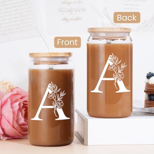 SANDJEST Monogrammed Gifts for Women - Monogram A Initial Glass Cup
