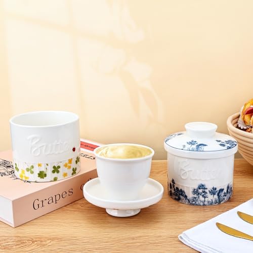 Butter Crock with Lid for Countertop, Chinoiserie Butter Bell Dish